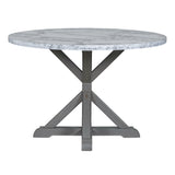 Dining Set with Faux Marble Top and 4 Upholstered Chairs (White+Gray)