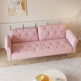 Velvet Nail Head Sofa Bed With Throw Pillow