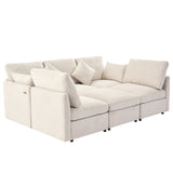 85.4" Modular Sectional Sofa with a Movable Ottoman and Two USB Ports, Beige