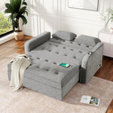 66.5" Upholstered Loveseat With Pull Out Bed, Two Throw Pillows, Dual USB Charging Port and Adjustable Backrest - Light Gray