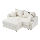 72.8" Modern Style Loveseat with Storage Space, Movable Ottoman, Two USB Ports, Two Cup Holders and Phone Holder - Beige