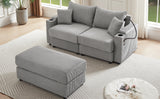 72.8" Modern Style Loveseat with Storage Space, Movable Ottoman, Two USB Ports, Two Cup Holders and Phone Holder - Gray