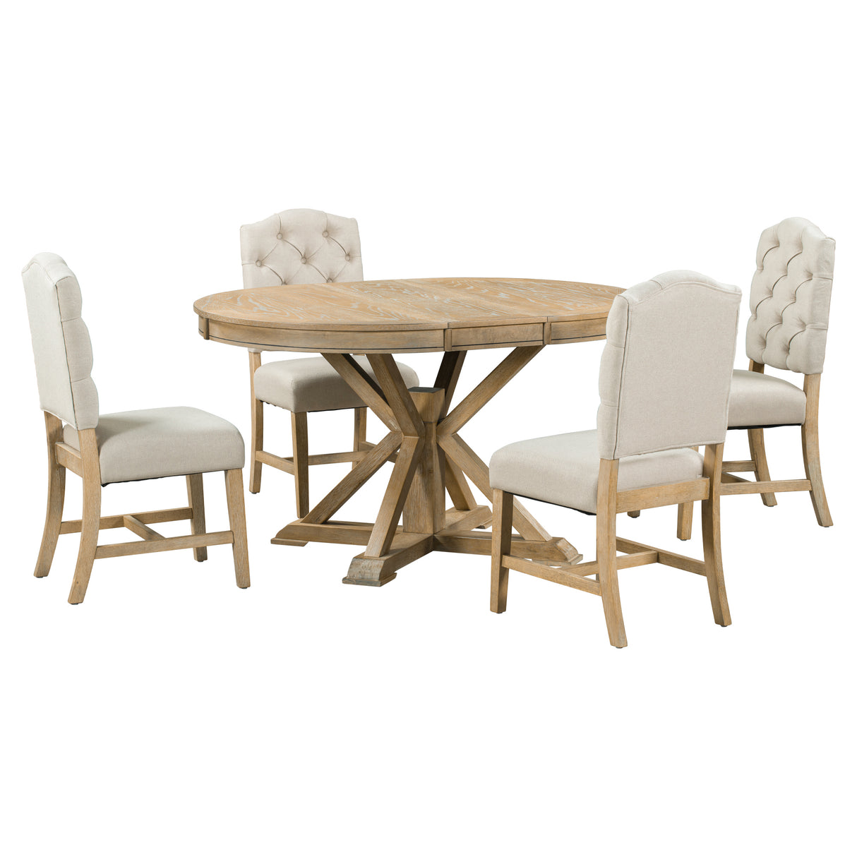 Dining Set with Extendable Table and 4 Upholstered Chairs - Natural Wood Wash