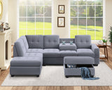 Modern Sectional Sofa With Reversible Chaise, L Shaped Couch Set With Storage Ottoman And Two Cup Holders For Living Room