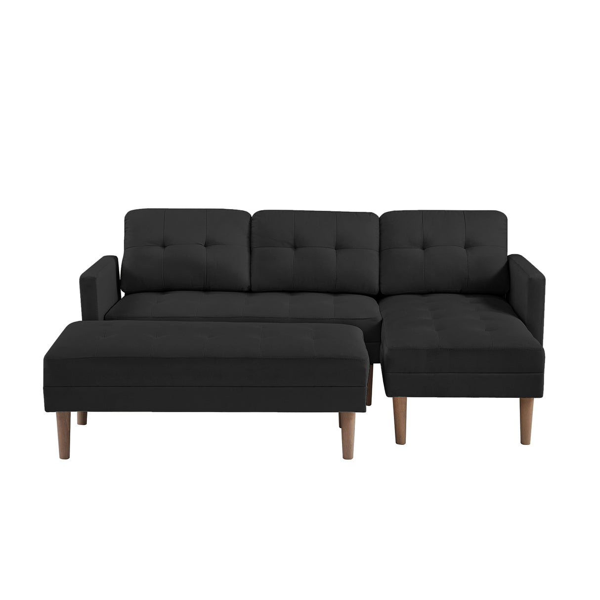 Right Facing Sofa Chaise with Ottoman - Black