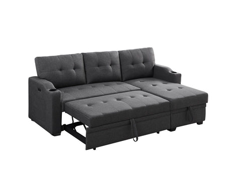 Mabel - Linen Fabric Sleeper Sectional With Cupholder, USB Charging Port And Pocket