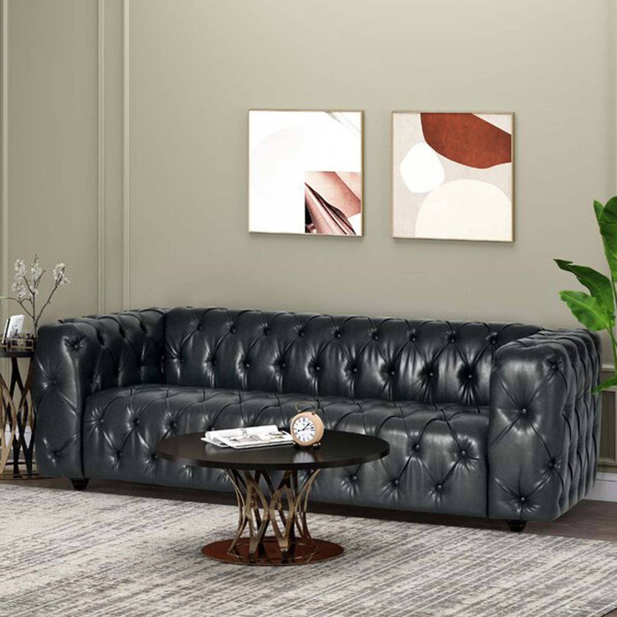 Modern PU Leather Sofa - Black