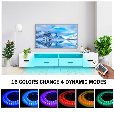 High Glossy TV Stand With 4 Storage Drawers and LED For TVs Up To 90 - White