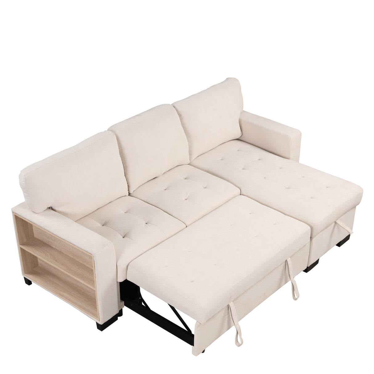 Sleeper Sofa Chaise with Storage  and USB Charger - Beige