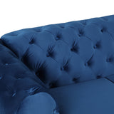 85.5" Velvet Upholstered Sofa with Sturdy Metal Legs, Blue