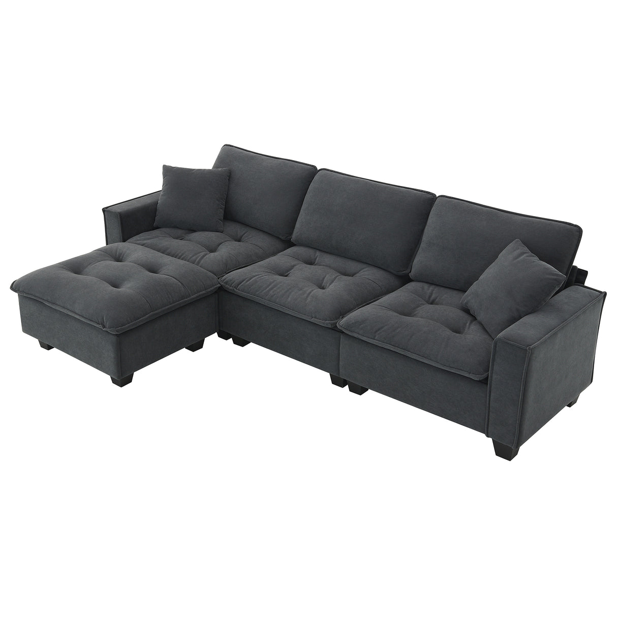 Modern Sectional Sofa with Pillow sand Ottoman - Dark Gray