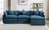 112.2" Chenille Upholstered Sofa with Ottoman and 5 Pillows - Blue