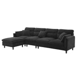 Modern Convertible Sectional Sofa with Pillows and Ottoman - Black