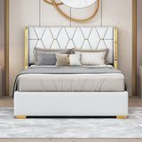 Full Size Upholstered Platform Bed with Metal Strips, Off-white