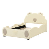 Full size Upholstered Platform Bed With Piglet Shape Headboard and Slide, Beige