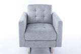 Victoria - Linen Fabric Armchair With Metal Legs, Side Pockets, And Pillow