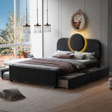 Full Size Upholstered Platform Bed with Multi-functional LED Headboard, Trundle and 2 Drawers, Gray