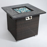 30" Outdoor Propane Gas Fire Pit Table with Lid, Glass Rocks, and Rain Cover - Espresso