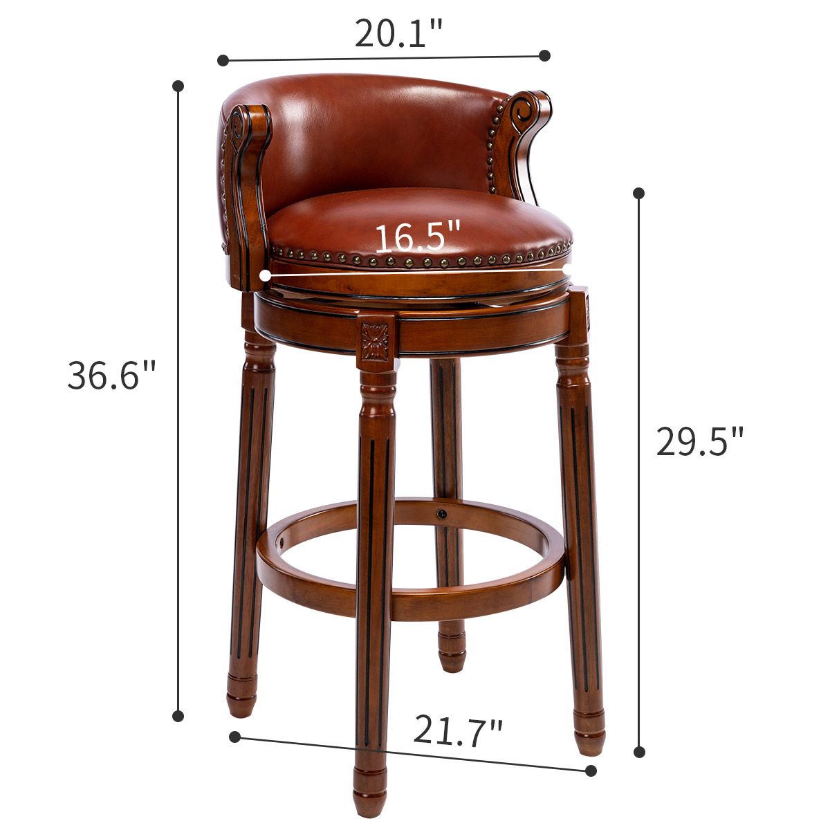 29.5'' Cow Top Leather Wooden Bar Stool, 360 Degree Swivel Bar Height Chair With Backs For Home Kitchen Counter