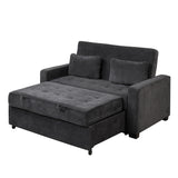 66.5" Upholstered Loveseat With Pull Out Bed, Two Throw Pillows, Dual USB Charging Port and Adjustable Backrest - Black