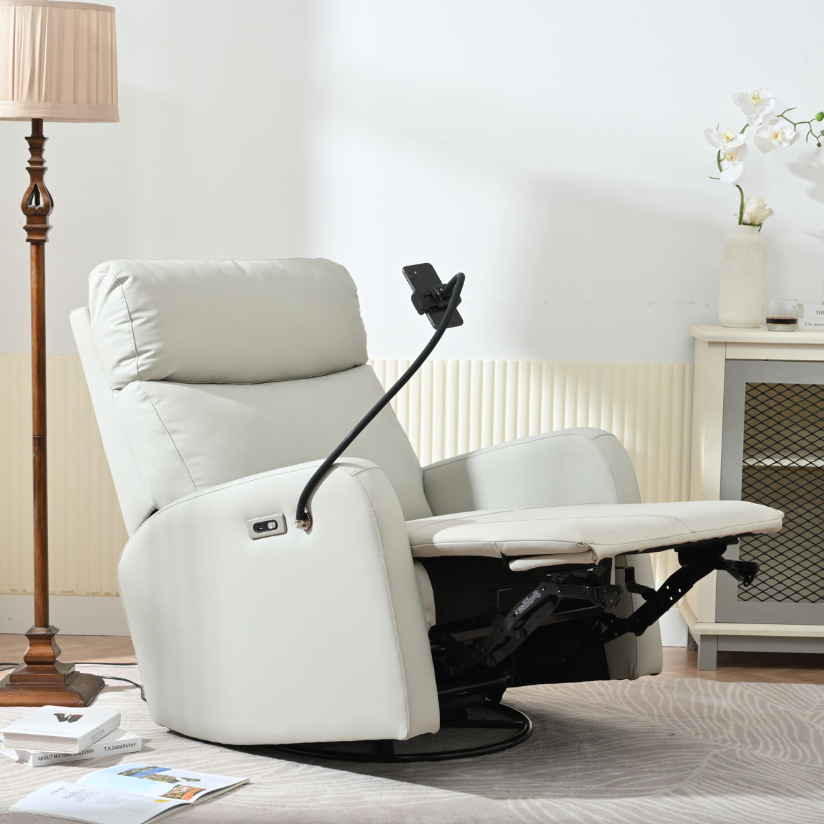 270 Power Swivel Rocker Recliner Chair With USB Ports - Light Gray