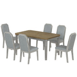 TREXM 7-Piece Farmhouse Dining Set With 6 high-back Chairs (Brown+Gray)