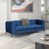 85.5" Velvet Upholstered Sofa with Sturdy Metal Legs, Blue