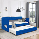 Upholstered Twin Size Daybed Bed Frame (Corner Bed) With Trundle, Velvet Fabric, Studding Design, No Box Spring Required