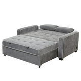 Upholstered Loveseat with Pull Out Sofa, Two Throw Pillows, Dual USB Charging Port And Adjustable Backrest - Gray