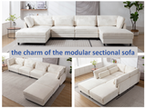 Oversized Modular Fabric Sofa with Pillows and 2 Ottomans - Beige