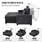 66.5" Upholstered Loveseat With Pull Out Bed, Two Throw Pillows, Dual USB Charging Port and Adjustable Backrest - Black