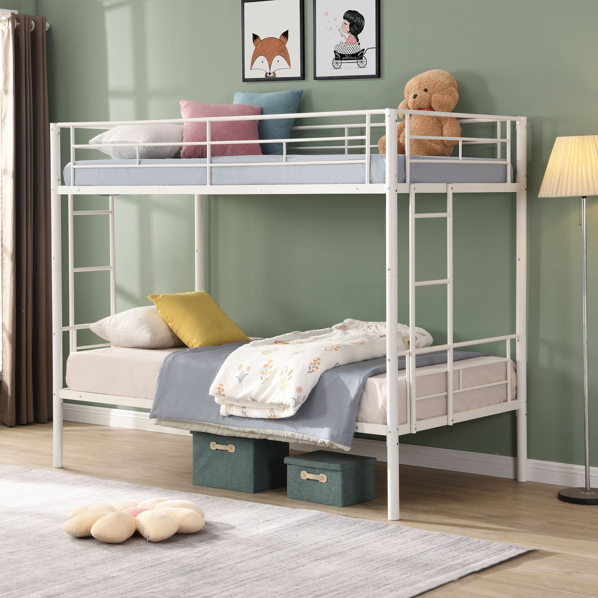 Twin Over Twin Metal Bunk Bed - White