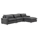 128" Chenille Cloud Sofa with Ottoman, Charging Ports and Three Back Pillows - Grey