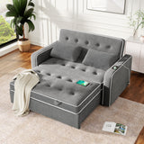 Upholstered Loveseat with Pull Out Sofa, Two Throw Pillows, Dual USB Charging Port And Adjustable Backrest - Gray