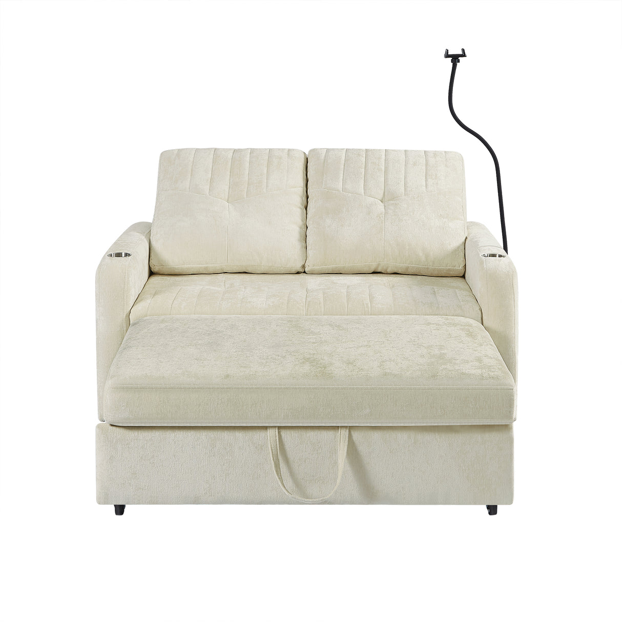 53.9" Modern Sleeper Loveseat with Adjustable Backrest, Two Cup Holders, Phone Holder, Three Charging Ports and Side Storage Pocket , Beige