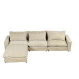 128" Chenille Cloud Sofa with Ottoman, Charging Ports and Three Back Pillows, Beige