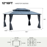 Hardtop Gazebo For Patios, Outdoor Framed Gazebo With Polycarbonate Double Roof Canopy, Solid Framed Gazebo With Privacy Curtains And Mosquito Nettings For Garden, Backyard