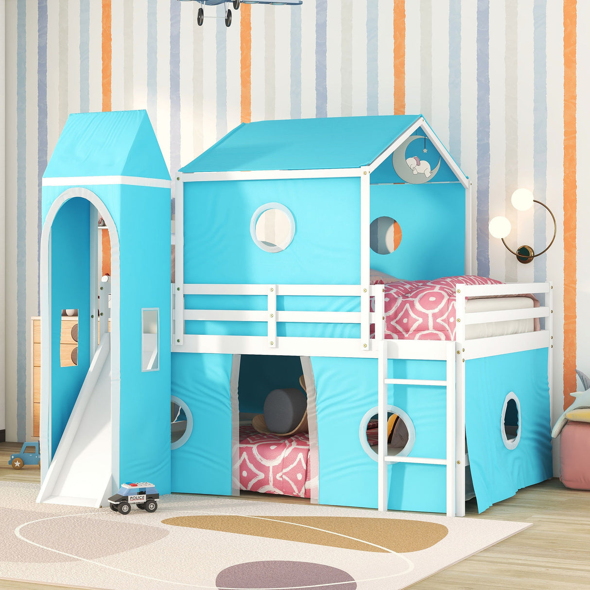 Loft Bed With Slide Tent And Tower