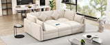 85.4" Modular Sectional Sofa with a Movable Ottoman and Two USB Ports, Beige