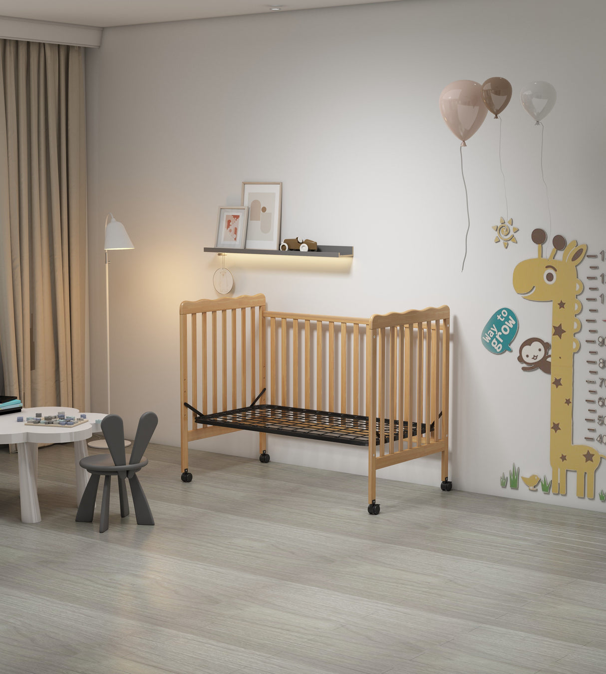 Crib 3 In 1 Convertible, Made Of Sustainable Pinewood, Non Toxic Finish, Comes With Locking Wheels, Wooden Nursery Furniture