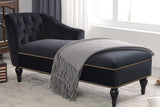 Velvet Right Facing Chaise Lounge Chair With Nailhead Trim & Solid Wood Legs - Black