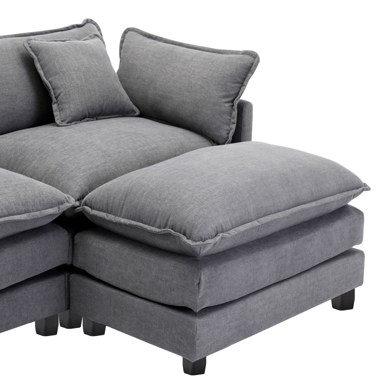 112.2" Chenille Upholstered Sofa with Ottoman and 5 Pillows - Gray