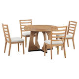 TREXM 5-Piece Dining Set With Table, 16-inch Leaf and 4 Upholstered Chairs (Natural)