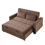 66.5" Upholstered Loveseat With Pull Out Bed, Two Throw Pillows, Dual USB Charging Port and Adjustable Backrest - Brown