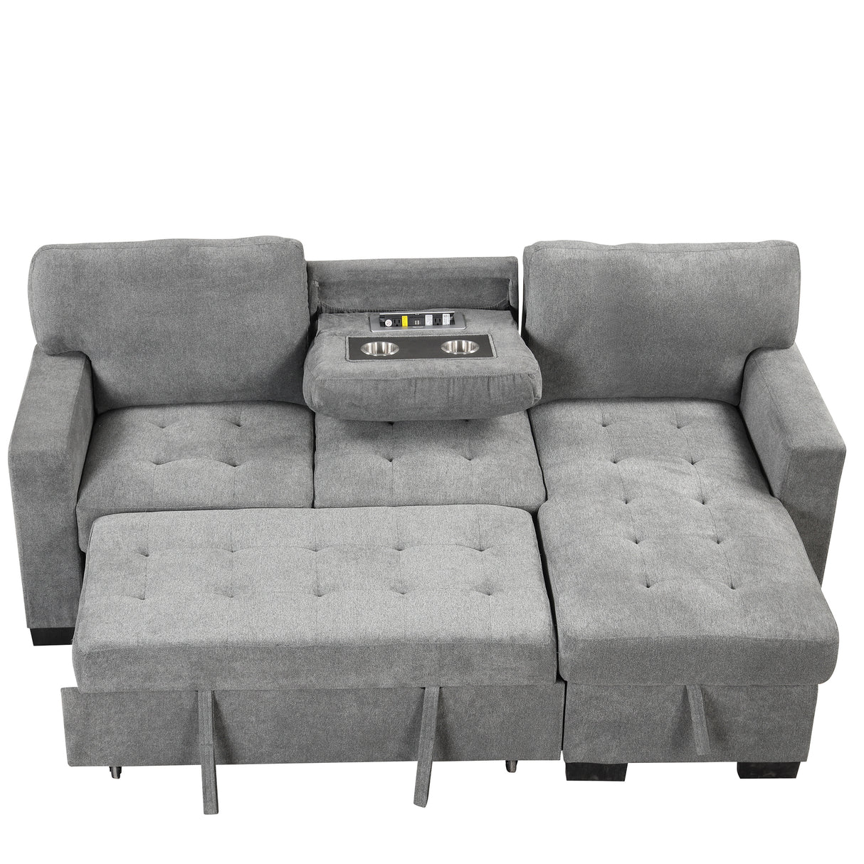 Sleeper Sofa Chaise with Storage  and USB Charger - Gray