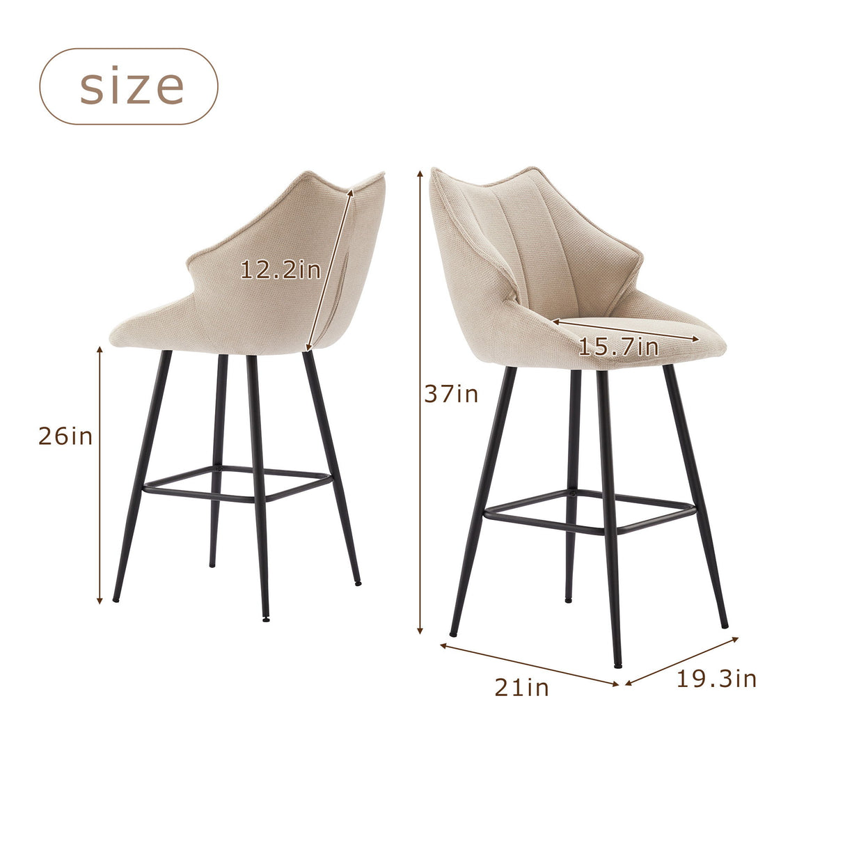 Modern Counter Height Bar Stools Chairs (Set of 2) - Beige