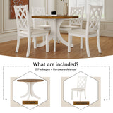 Solid Wood 5-Piece Round Dining Table Set with Upholstered Chairs - Walnut Top +Beige Chair