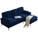 83" Modern Velvet Sofa Chaise - Blue