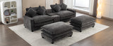 112.6" Chenille Upholstered Sofa with Two Ottomans, Two USB Ports, Two Cup Holders and Large Storage Box -Dark Gray