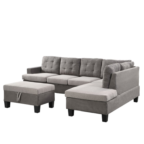 Sofa With Chaise And Storage Ottoman - Gray